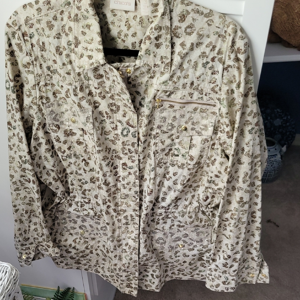 Chico's Cream and Olive Utility Jacket 3=16/XL